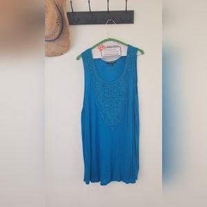 Bright Blue Cable and Gauge top with stipes slightly sheer